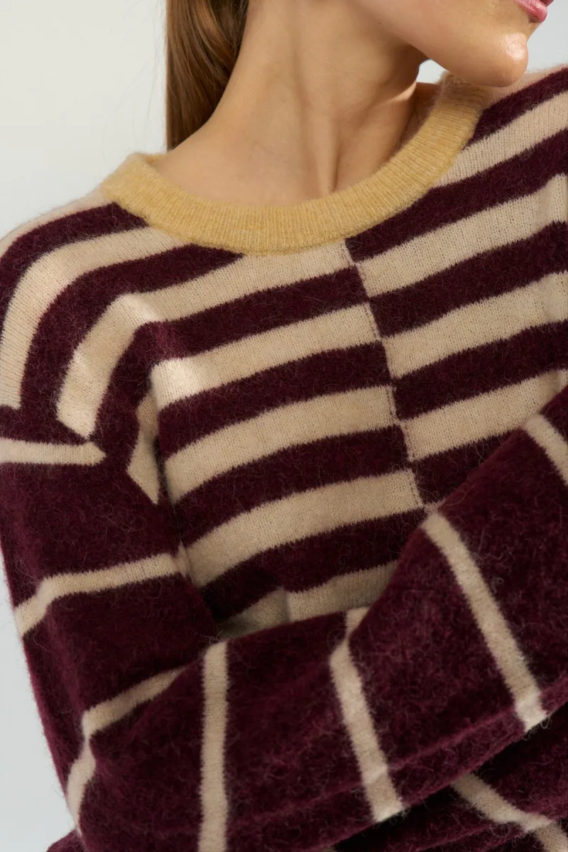 Nuriette Block Stripe Pullover van Nümph, kleur Fig