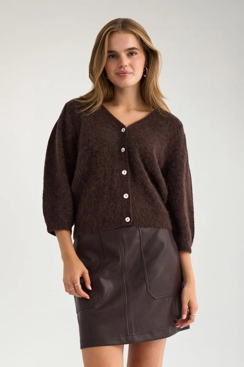 Nusuri Brushed Ss Cardigan van Nümph, kleur Chocolate Plum