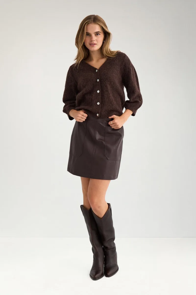 Nusuri Brushed Ss Cardigan van Nümph, kleur Chocolate Plum