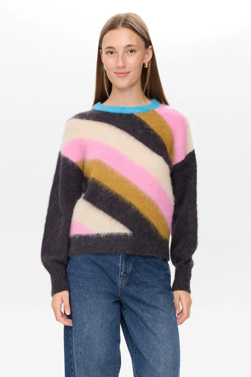 Nusuri Multi Stripe Pullover van Nümph, kleur Obsidian
