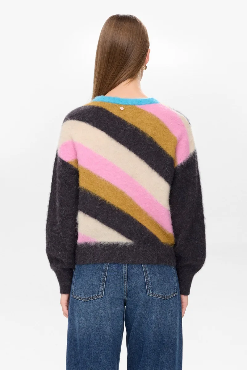 Nusuri Multi Stripe Pullover van Nümph, kleur Obsidian