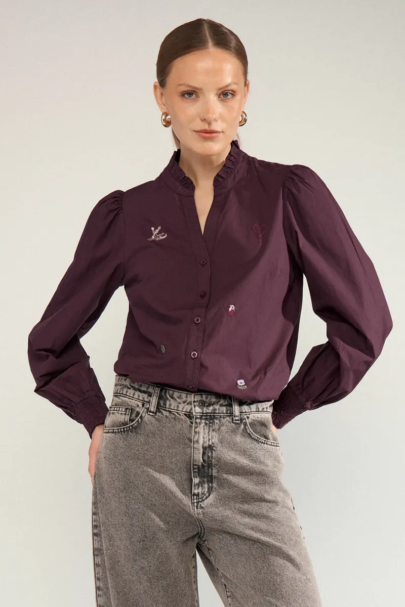 Nutenja V-Neck Shirt van Nümph, kleur Fig