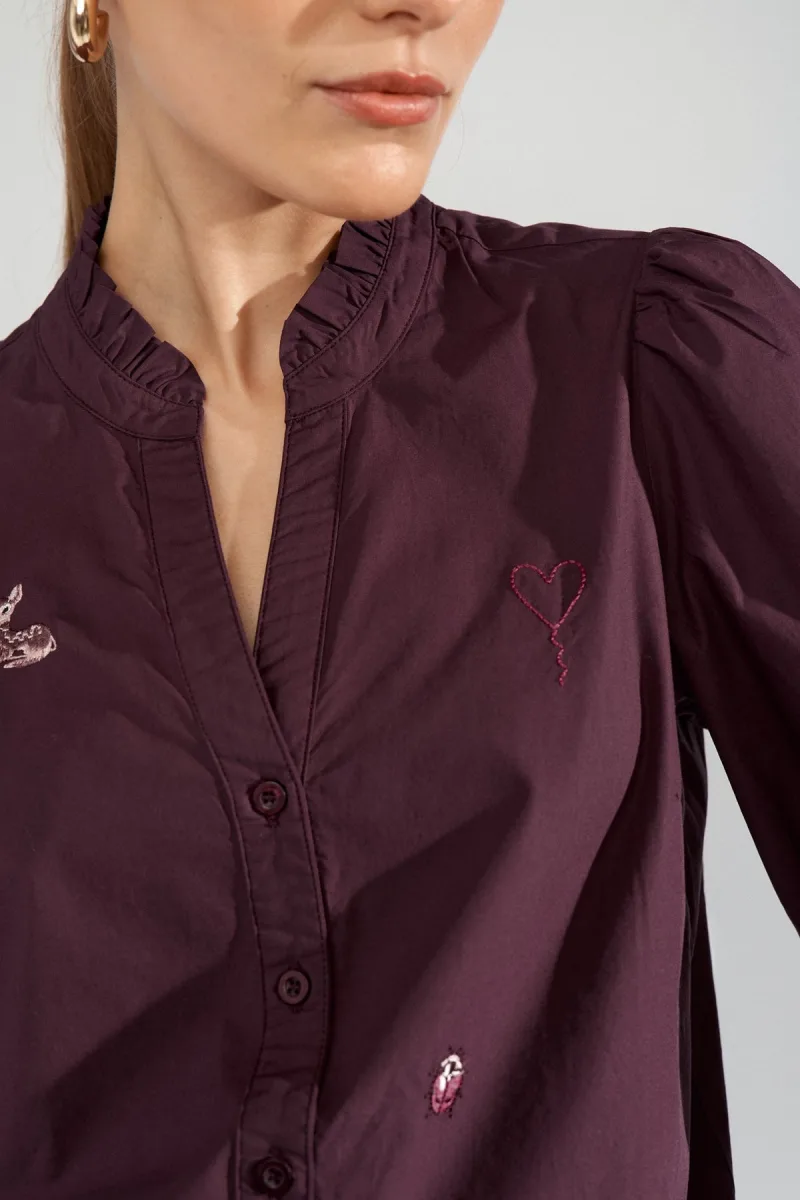 Nutenja V-Neck Shirt van Nümph, kleur Fig