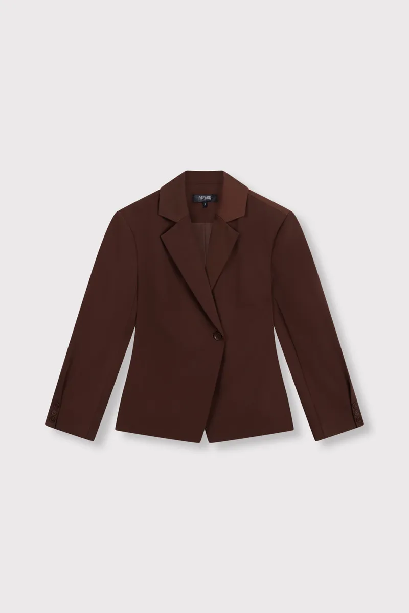 Bruna Blazer van Refined Department, kleur Choc Brown