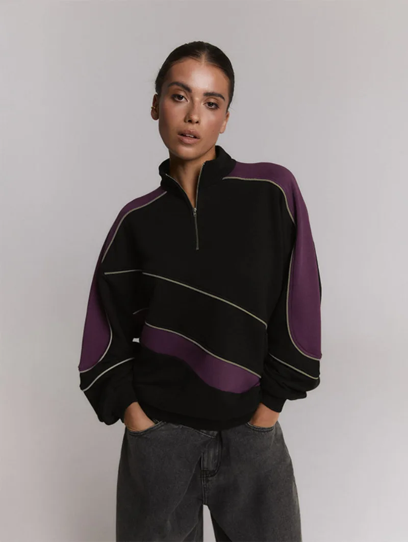 Fadey Sweater With Zipper van Refined Department, kleur Black