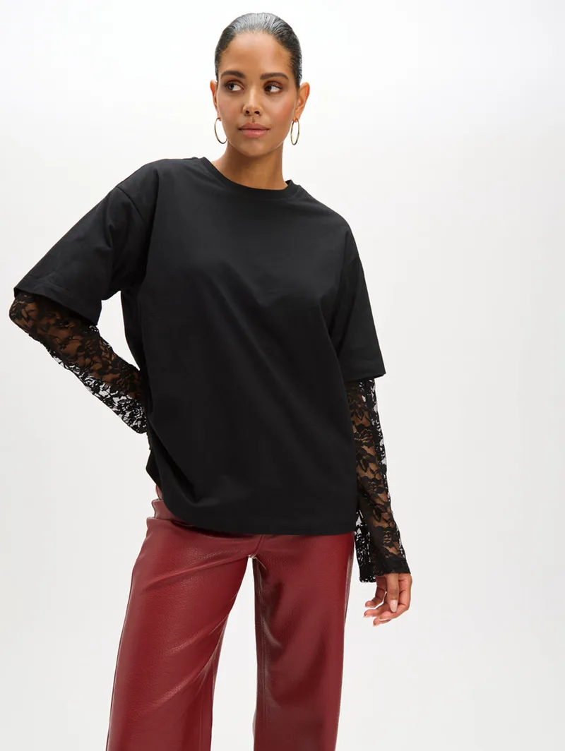 Lace Sleeve Teddy van Refined Department, kleur Black