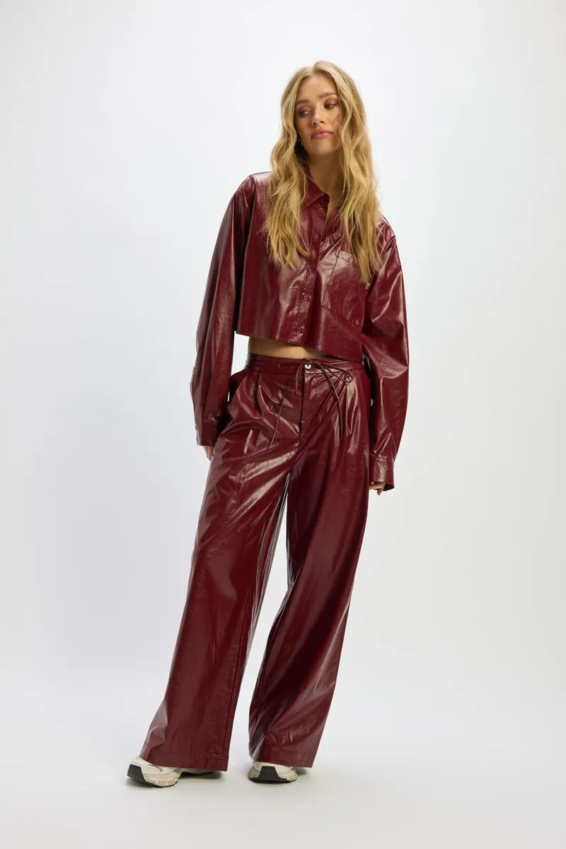 Pu Pants Bibi van Refined Department, kleur Bordeaux