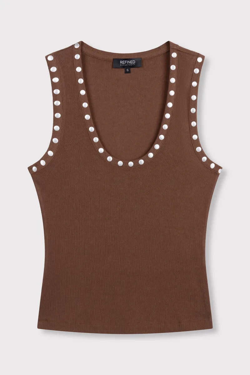 Tanktop Bente van Refined Department, kleur Choc Brown