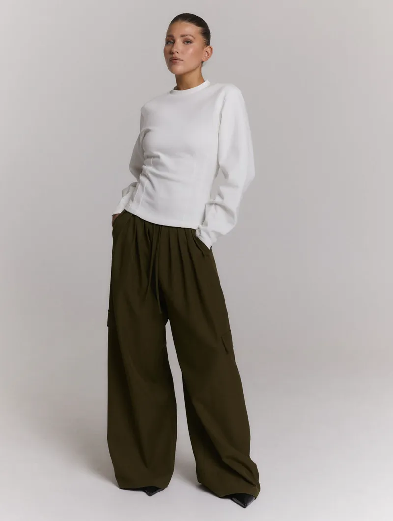 Wide Leg Caro Pants Mila van Refined Department, kleur Army
