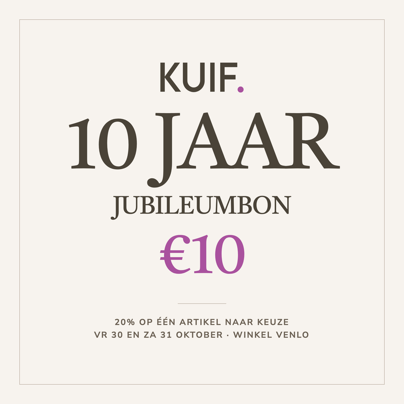 KUIF 10 jaar jubileumbon, €10, 20% op één artikel naar keuze