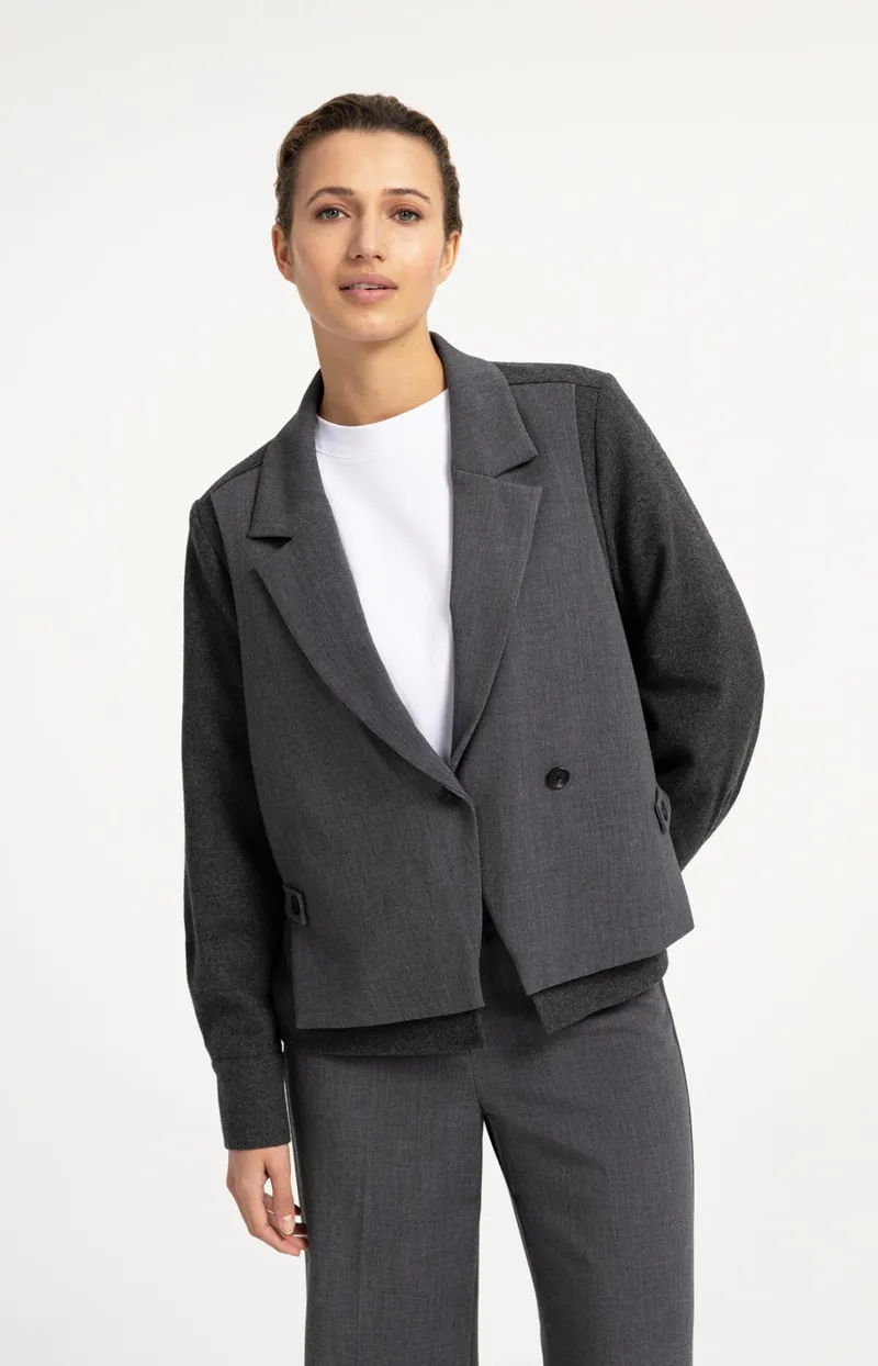 Blazer Met Contrasterende Stof En Losse Pasvorm van YAYA, kleur Anthracite Melange