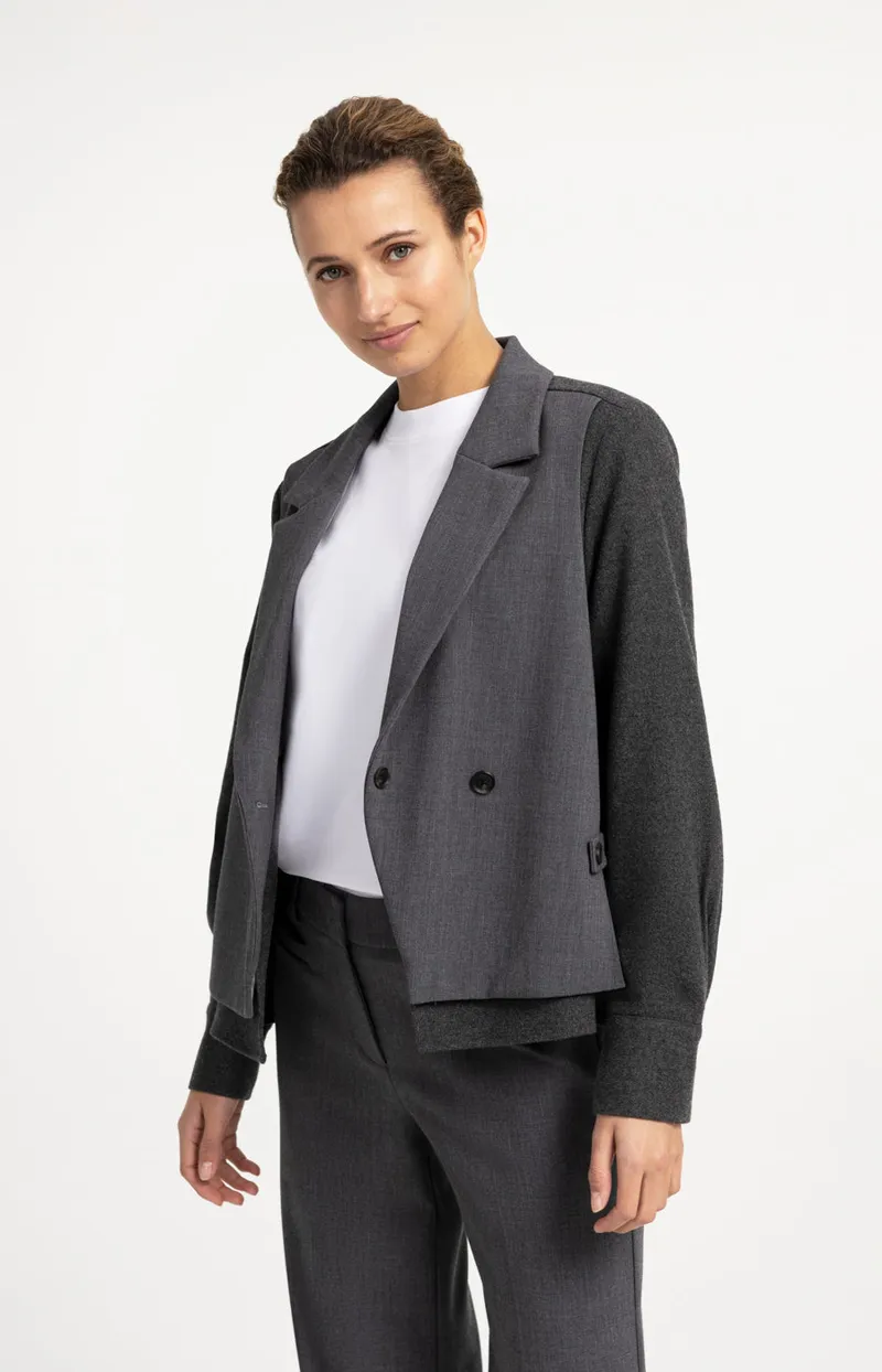 Blazer Met Contrasterende Stof En Losse Pasvorm van YAYA, kleur Anthracite Melange