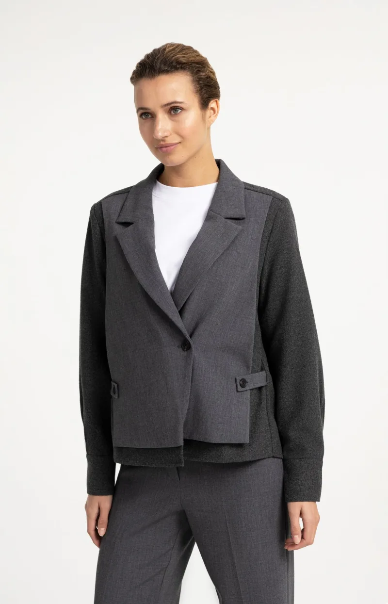 Blazer Met Contrasterende Stof En Losse Pasvorm van YAYA, kleur Anthracite Melange