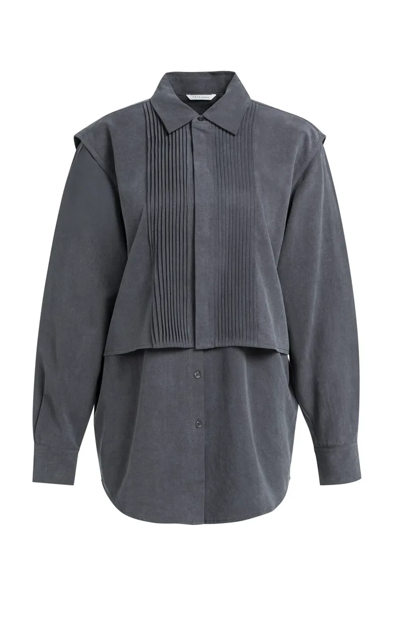 Blouse Met Giletkraag En Plooidetails van YAYA, kleur Hole Black
