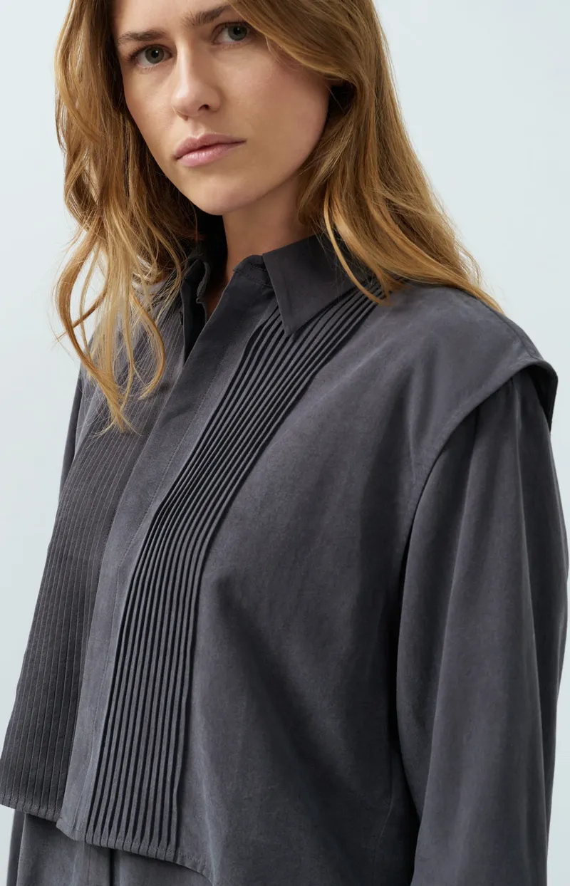 Blouse Met Giletkraag En Plooidetails van YAYA, kleur Hole Black