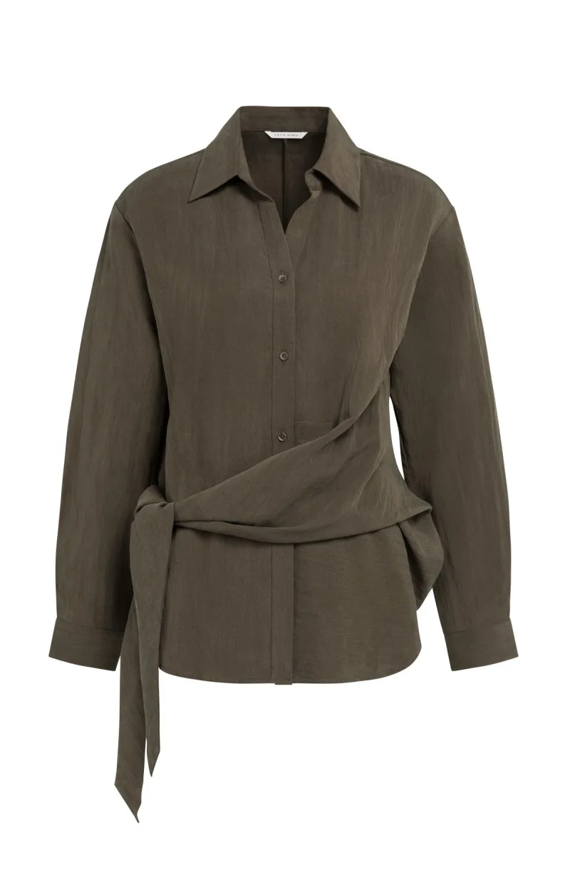 Blouse Met Knoopdetail En Lange Mouwen van YAYA, kleur Slate Black Brown