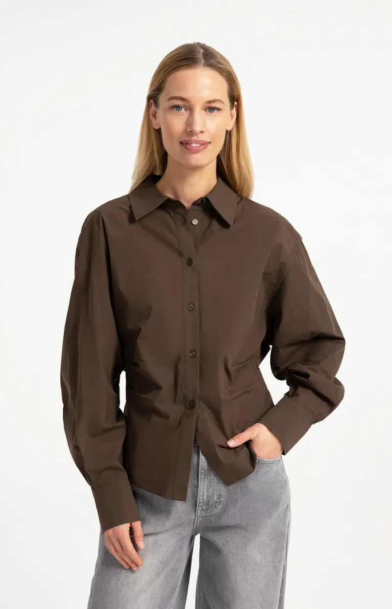 Blouse Met Tailleaccent En Plooidetail van YAYA, kleur Slate Black Brown