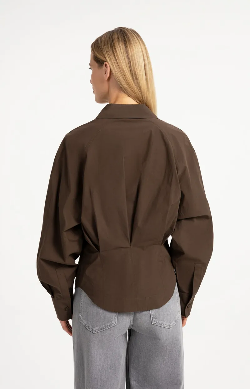Blouse Met Tailleaccent En Plooidetail van YAYA, kleur Slate Black Brown