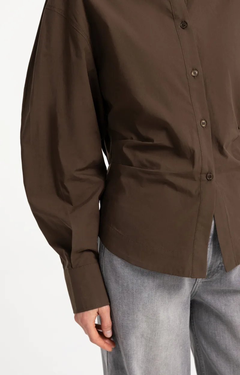 Blouse Met Tailleaccent En Plooidetail van YAYA, kleur Slate Black Brown