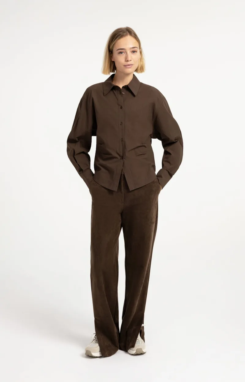 Blouse Met Tailleaccent En Plooidetail van YAYA, kleur Slate Black Brown