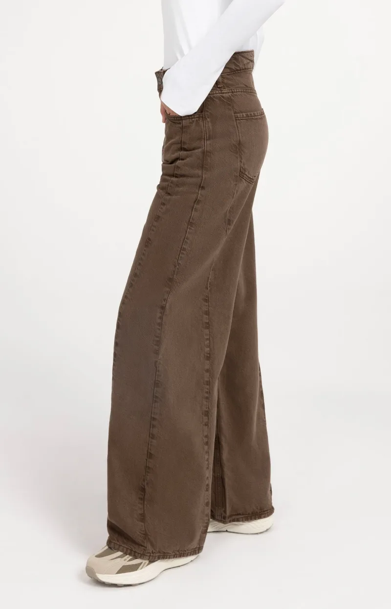 Denim Met Hoge Taille En Wijde Pijpen van YAYA, kleur Cocoa Brown