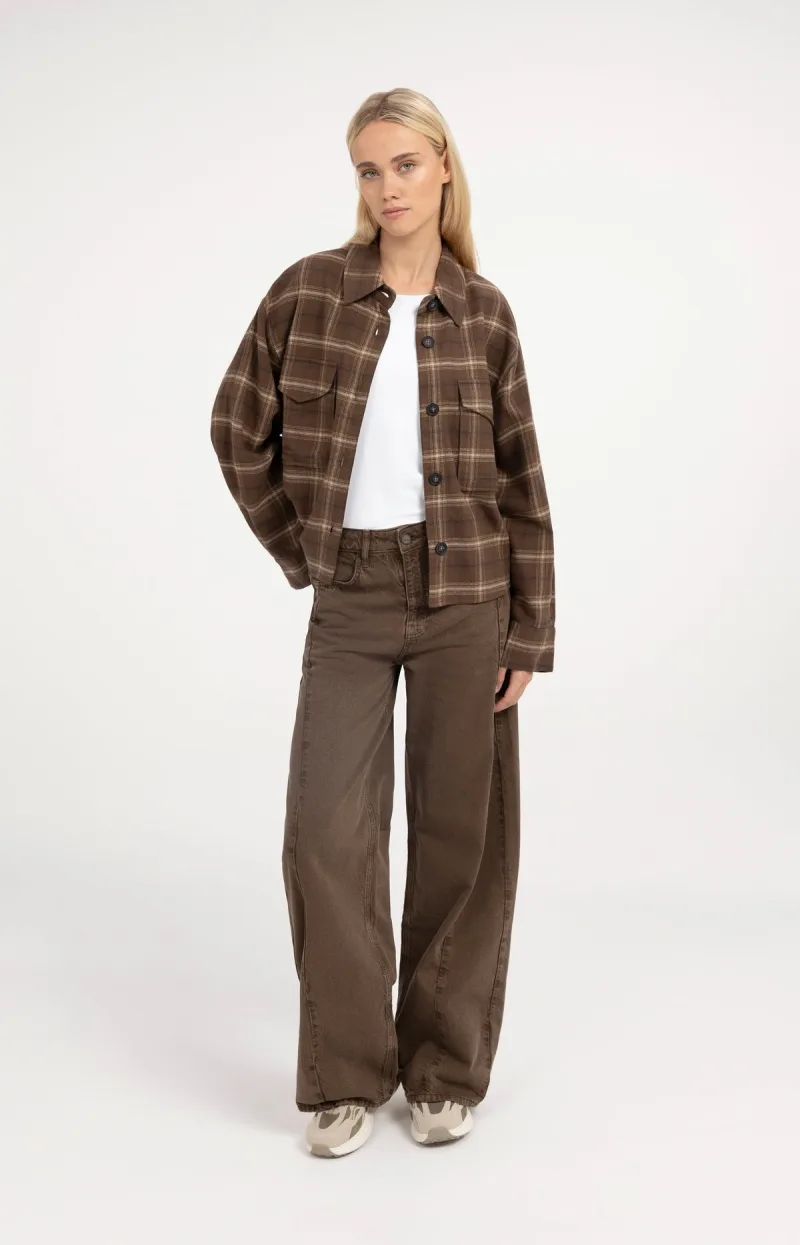Denim Met Hoge Taille En Wijde Pijpen van YAYA, kleur Cocoa Brown