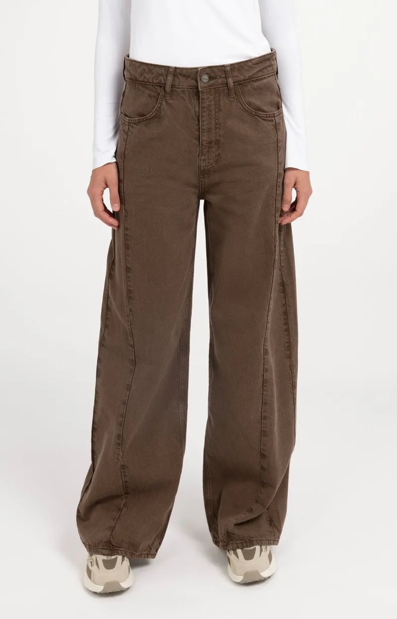 Denim Met Hoge Taille En Wijde Pijpen van YAYA, kleur Cocoa Brown