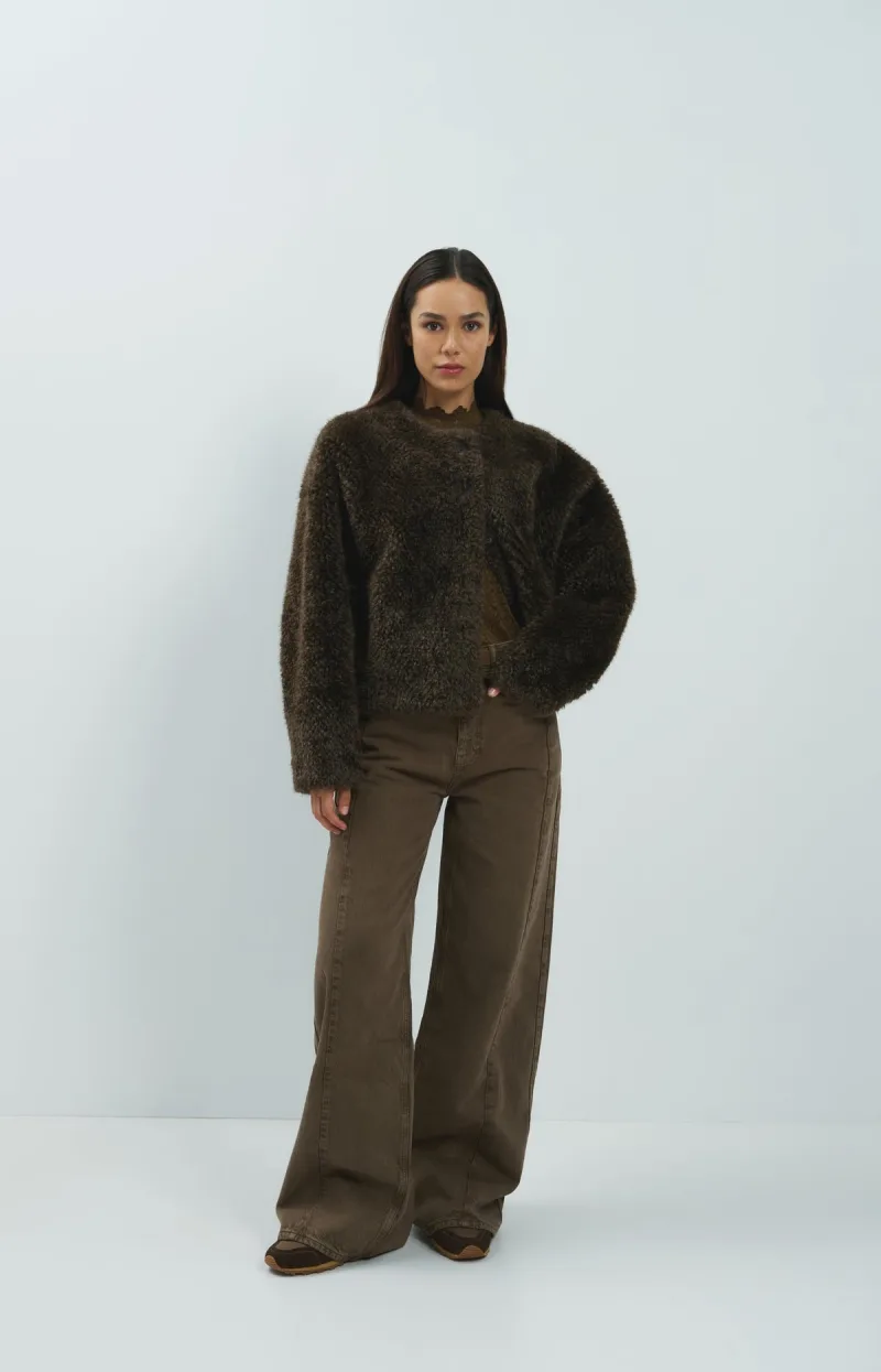Denim Met Hoge Taille En Wijde Pijpen van YAYA, kleur Cocoa Brown