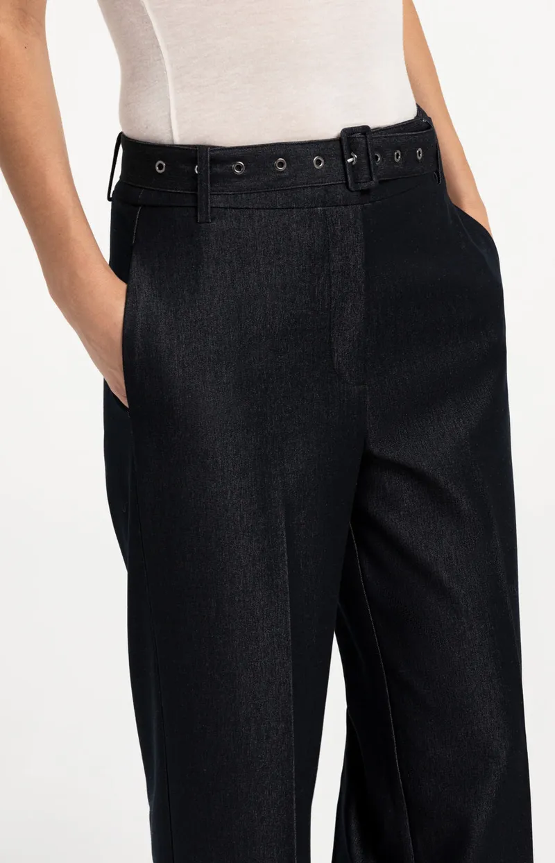 Geweven Broek Met Ceintuur En Subtiele Glans van YAYA, kleur Black