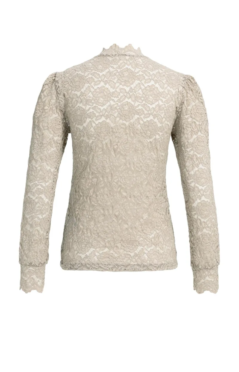 Kanten Top Met Hoge Hals En Lange Mouwen van YAYA, kleur Pure Cashmere Grey