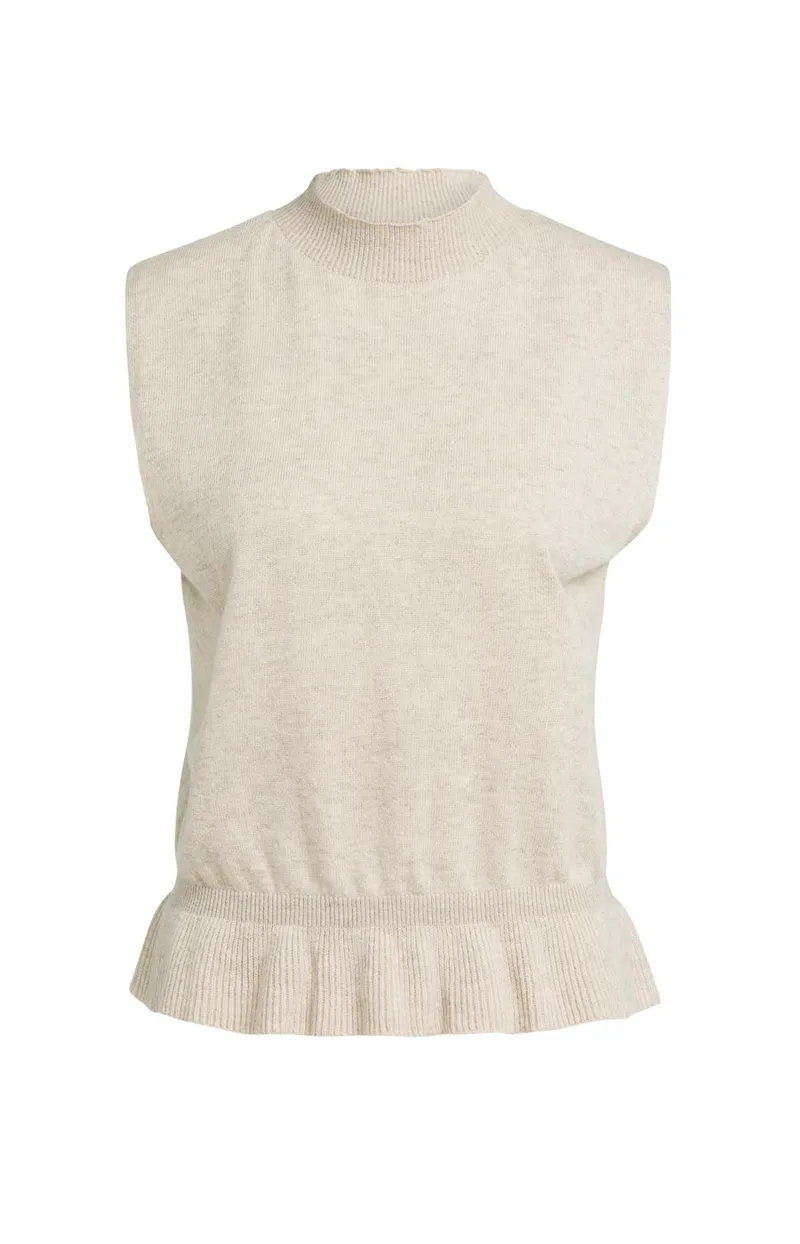 Mouwloze Gebreide Top Met Golvende Ribzoom van YAYA, kleur Light Beige Melange