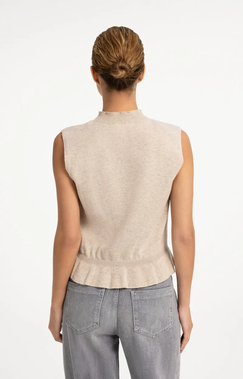 Mouwloze Gebreide Top Met Golvende Ribzoom van YAYA, kleur Light Beige Melange