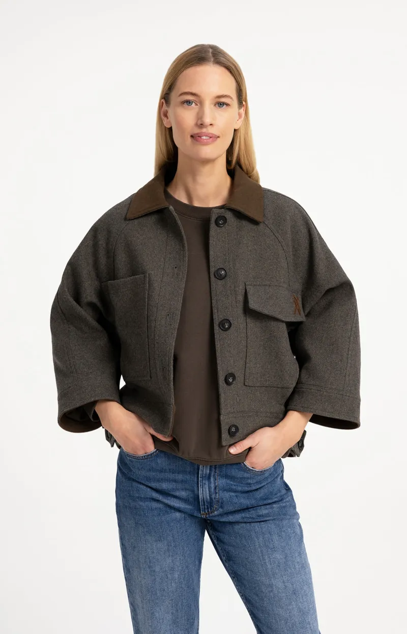 Oversized Wollen Jack Met Contrasterende Kraag van YAYA, kleur Grey Melange