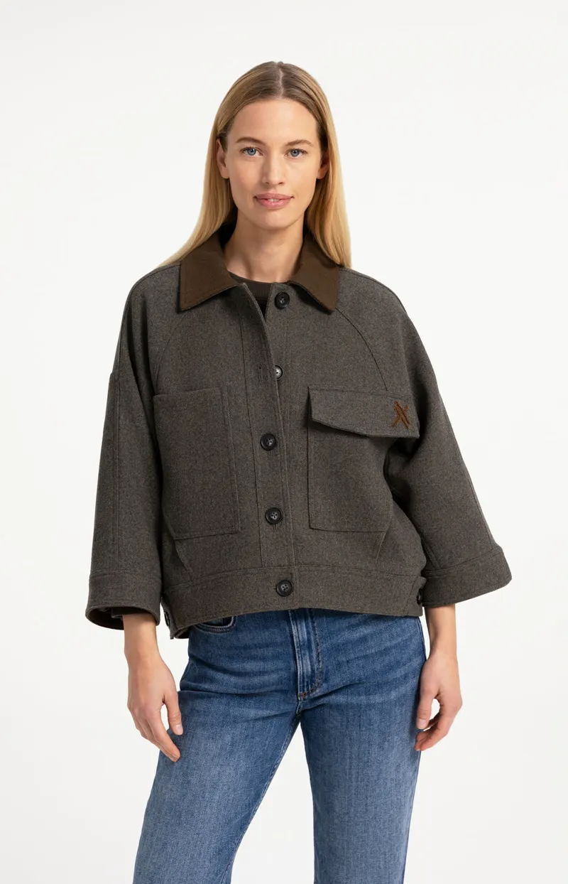 Oversized Wollen Jack Met Contrasterende Kraag van YAYA, kleur Grey Melange