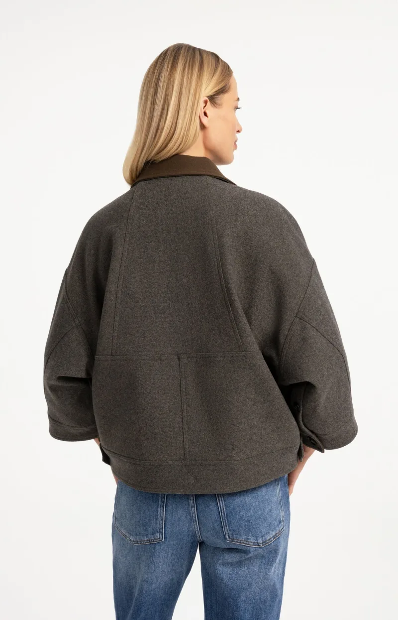 Oversized Wollen Jack Met Contrasterende Kraag van YAYA, kleur Grey Melange