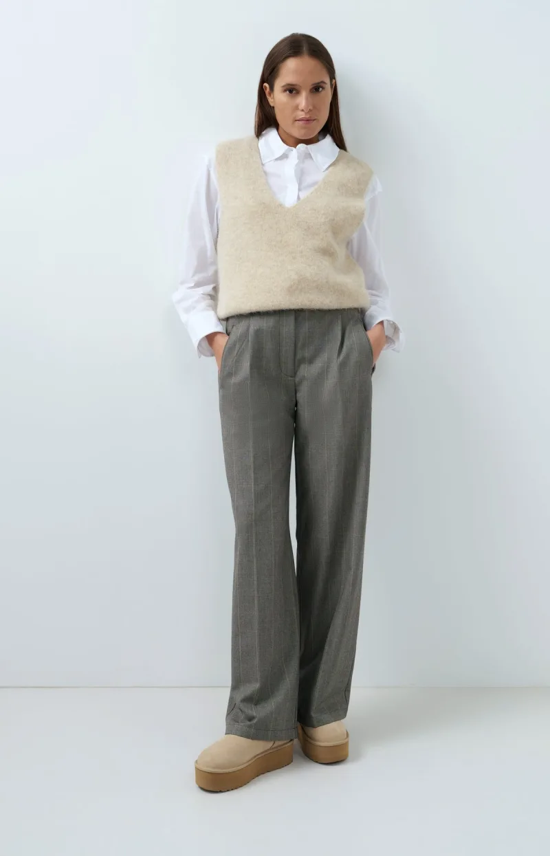 Pantalon Met Ruitdessin En Wijde Pijpen van YAYA, kleur Hole Black Dessin