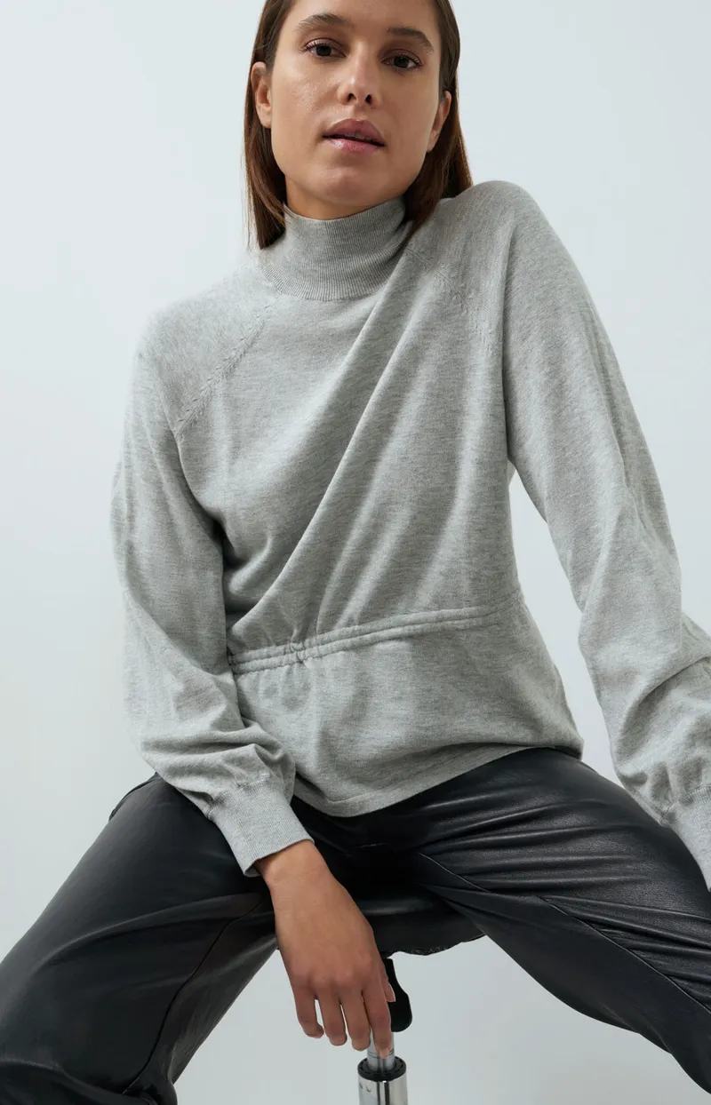 Sweater Met Hoge Hals En Taillekoord van YAYA, kleur Medium Grey Melange