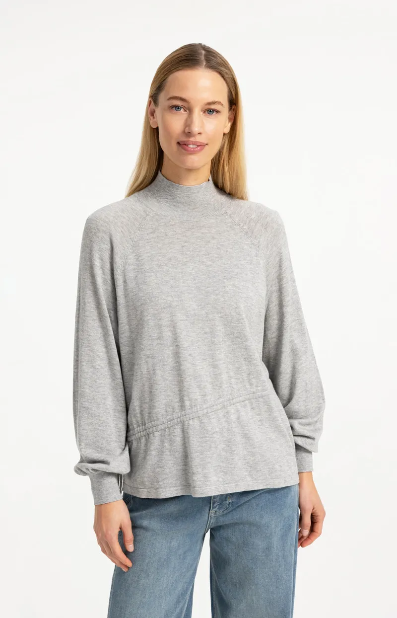 Sweater Met Hoge Hals En Taillekoord van YAYA, kleur Medium Grey Melange