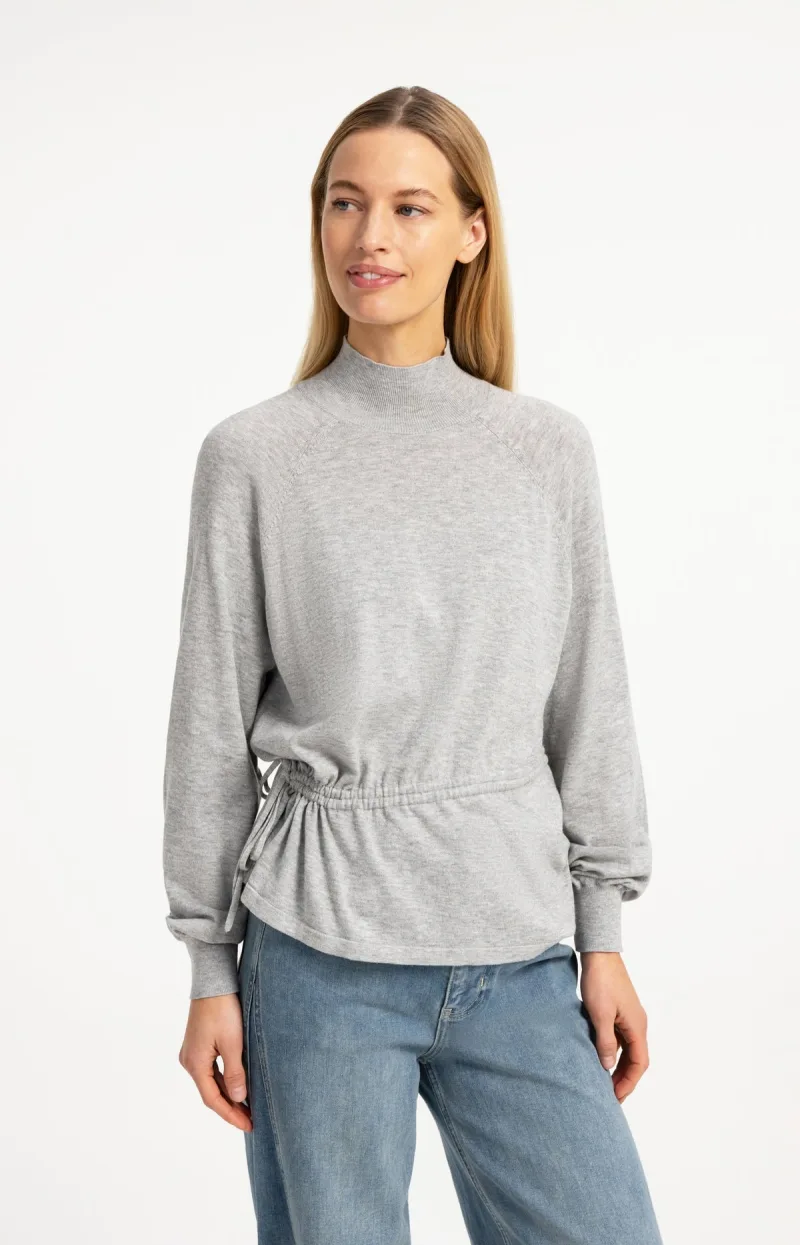 Sweater Met Hoge Hals En Taillekoord van YAYA, kleur Medium Grey Melange
