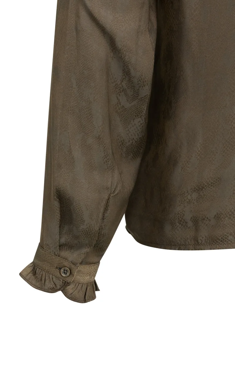 Top Met Ruches En Lange Mouwen van YAYA, kleur Slate Black Brown Dessin