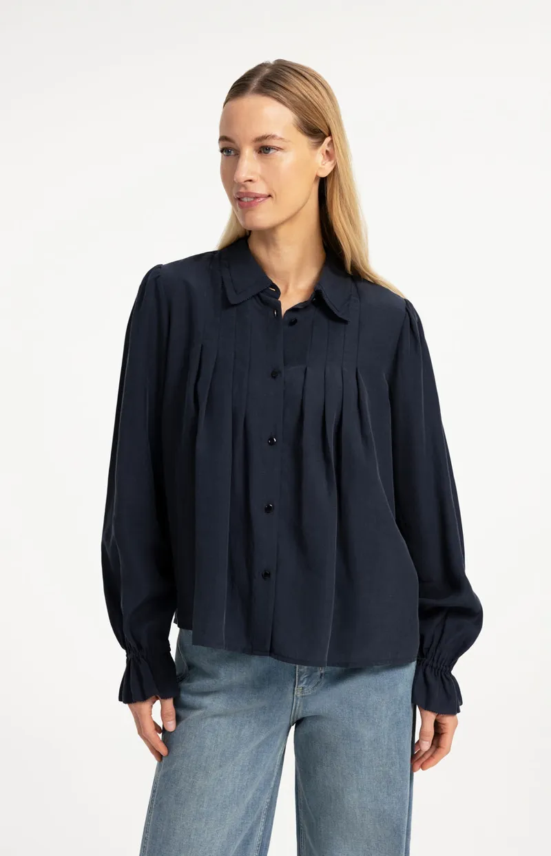 Transparante Blouse Met Plooidetails van YAYA, kleur Cat Black