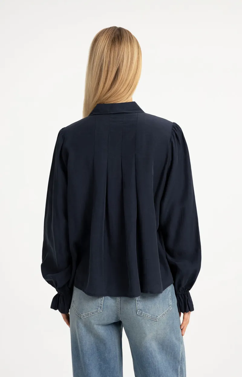 Transparante Blouse Met Plooidetails van YAYA, kleur Cat Black