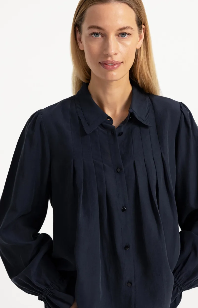 Transparante Blouse Met Plooidetails van YAYA, kleur Cat Black