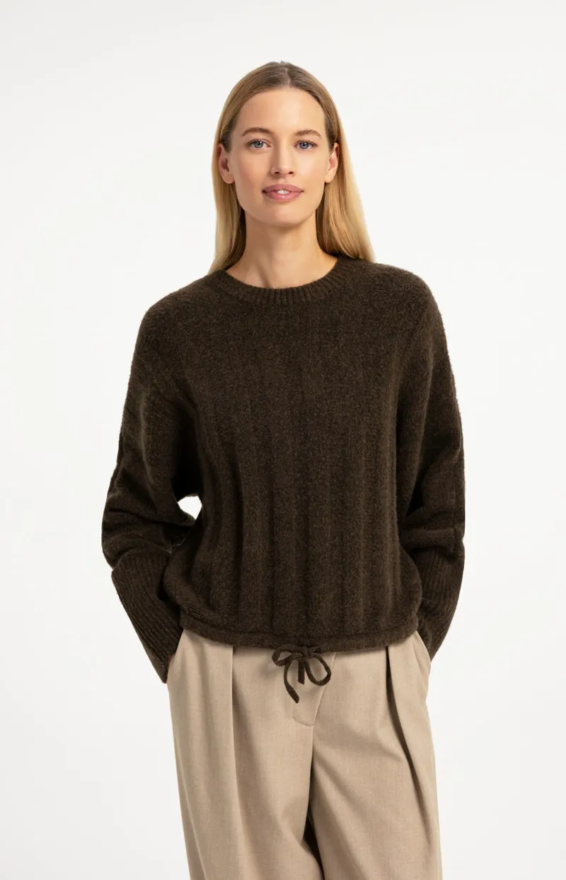 Trui Met Vleermuismouwen En Trekkoord In De Zoom van YAYA, kleur Slate Black Brown Melange