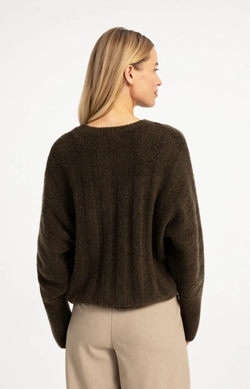 Trui Met Vleermuismouwen En Trekkoord In De Zoom van YAYA, kleur Slate Black Brown Melange