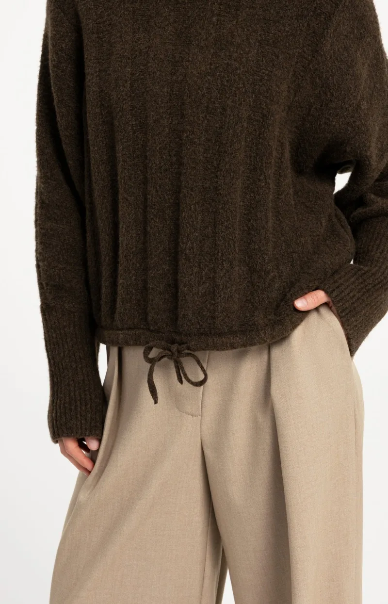Trui Met Vleermuismouwen En Trekkoord In De Zoom van YAYA, kleur Slate Black Brown Melange