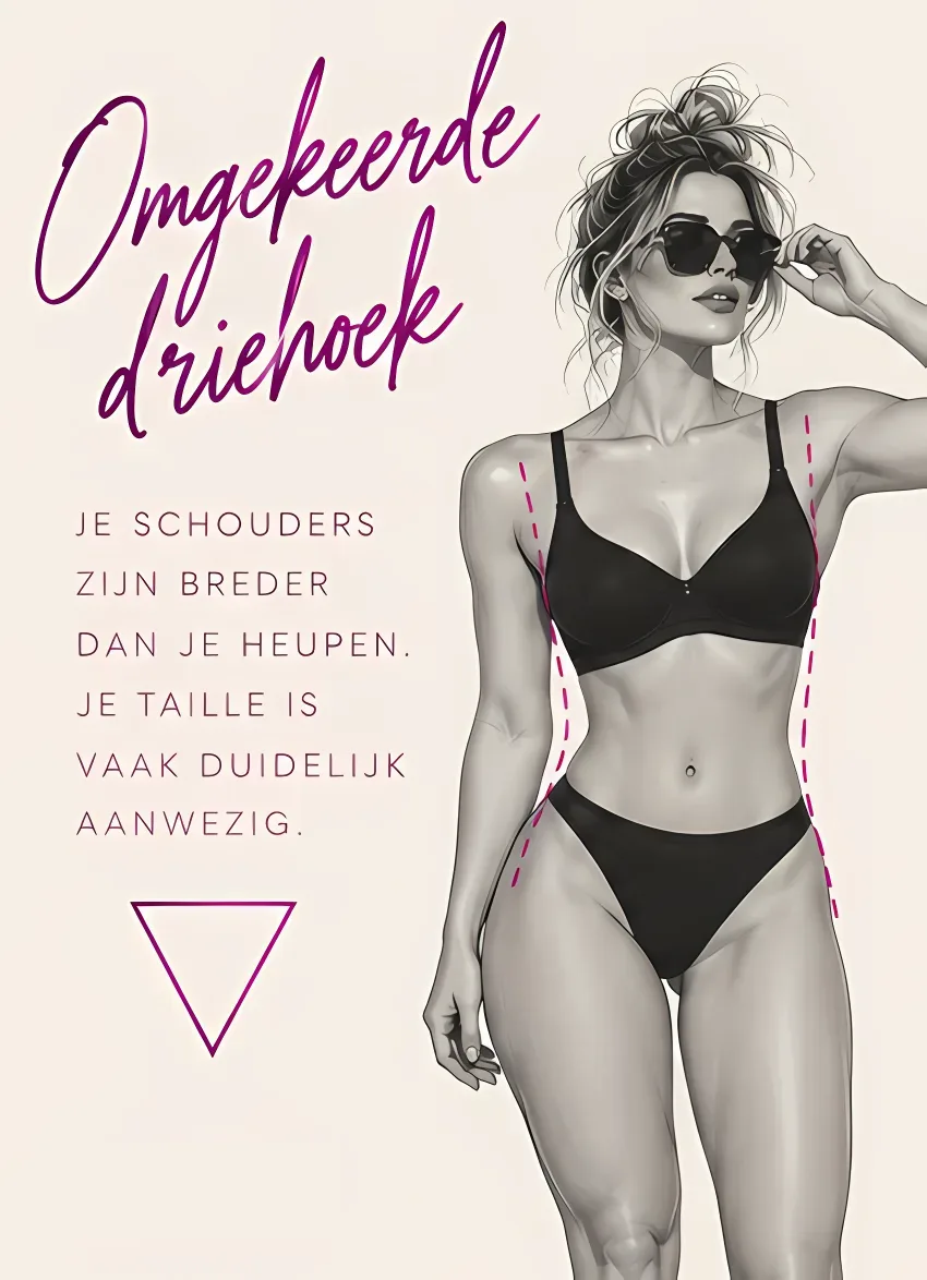Tekening van een vrouw met schouders die breder zijn dan haar heupen