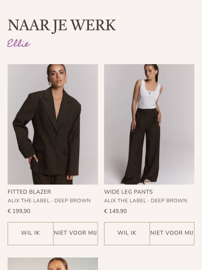 Schermafbeelding van de set Naar je werk op de voorbeeldpagina van een persoonlijk voorstel